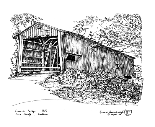 Cute Covered Bridge Detailed Sketch Drawing for Kids