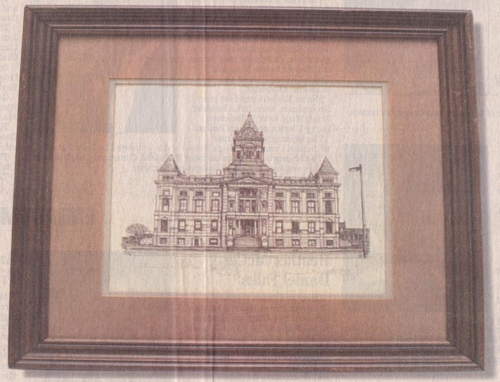 This rendering by K.P. Singh depicts the Johnson County Courthouse in downtown Franklin.