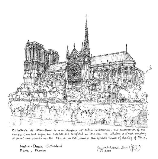 Buy Cathedral of Notre Dame Paris France hand Sketch of the Online in India   Etsy