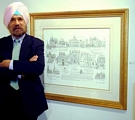 KP standing in front of his artwork at the Editions Limited Gallery exhibition in October 2005